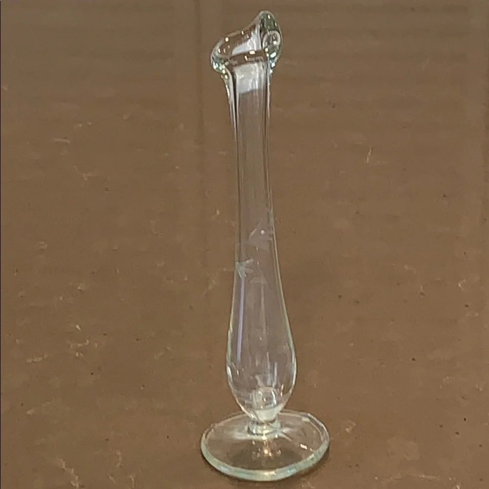Vtg MCM Etched Glass Swung Vase 9.25”
